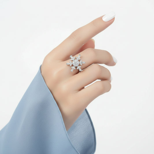 Bague Spinner Flocon Ajustable • Anti-stress • Bijou Aurora