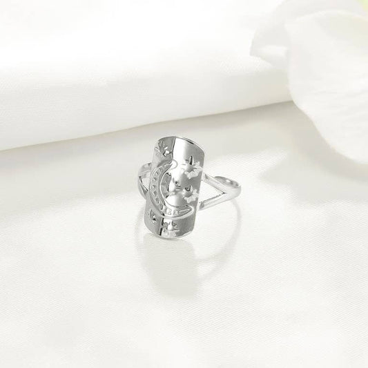 Bague Étoile du Nord & Lune Ajustable • Bijou Aurora