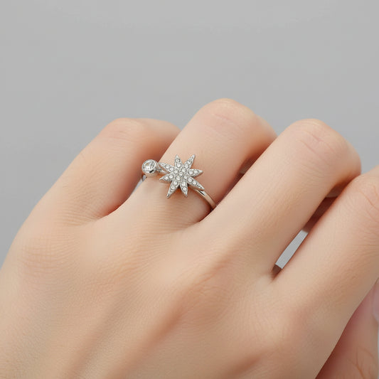 Bague Étoile du Nord Ajustable • Strass Scintillants • Aurora