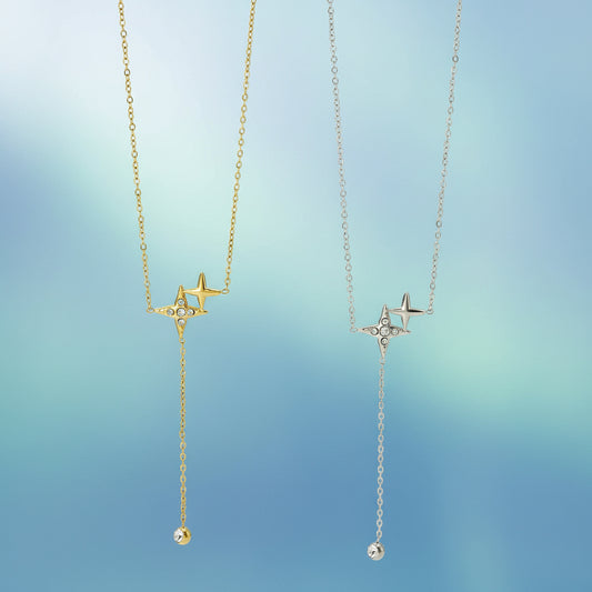 Collier Double Étoile du Nord (Y) Ajustable • Bijou Aurora