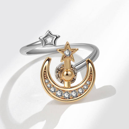 Bague Spinner Étoile & Lune Ajustable • Anti-stress • Aurora