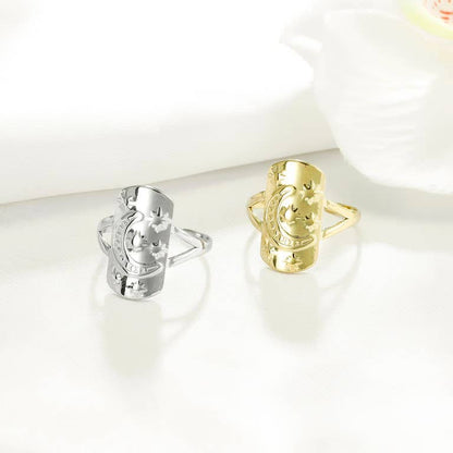 Bague Étoile du Nord & Lune Ajustable • Bijou Aurora