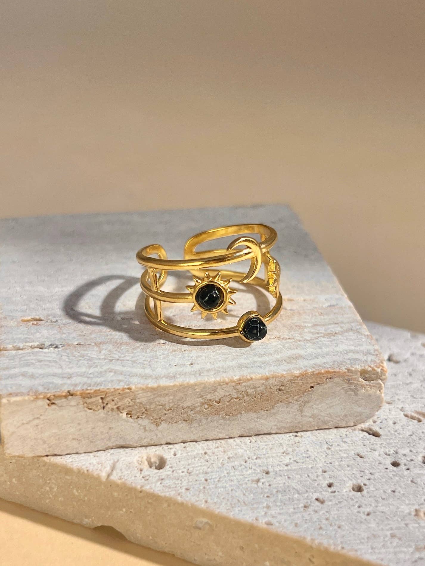 Bague Symboles Célestes Ajustable • Émail Coloré • Aurora