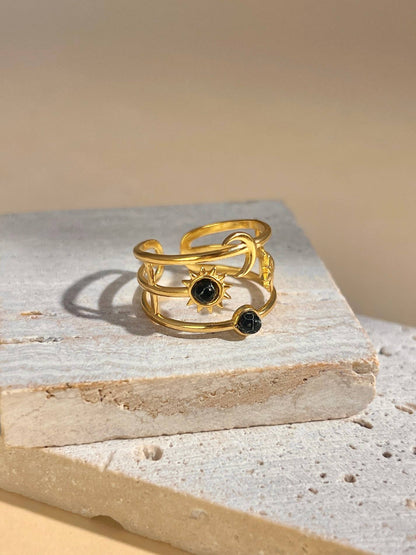 Bague Symboles Célestes Ajustable • Émail Coloré • Aurora
