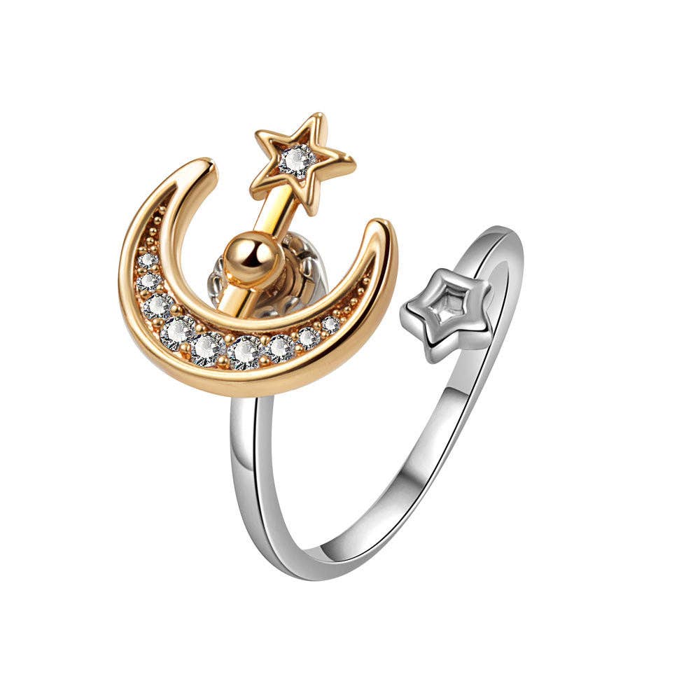 Bague Spinner Étoile & Lune Ajustable • Anti-stress • Aurora