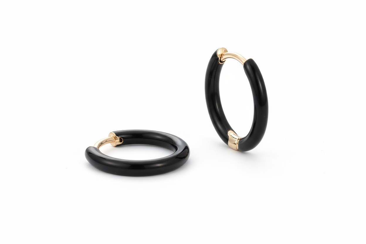 Boucles d'oreilles Anneau Noir - Bijou Symbole Aurora