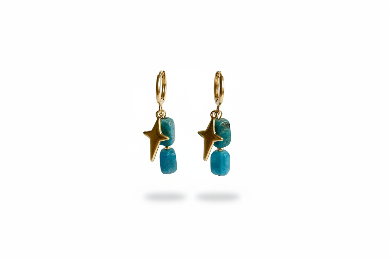 Boucles d'oreilles Pierre Apatite Bleue - Bijou d'intention Aurora