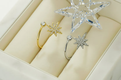 Bague Étoile du Nord Ajustable • Strass Scintillants • Aurora