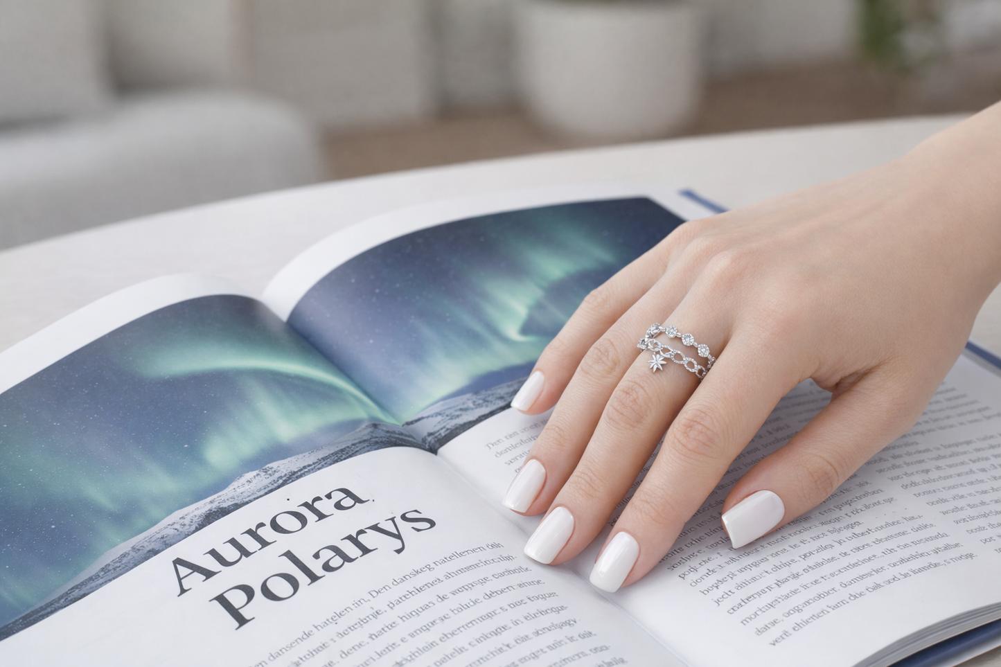 Bague Double Rang Chaînette Ajustable • Étoile Polaire • Aurora