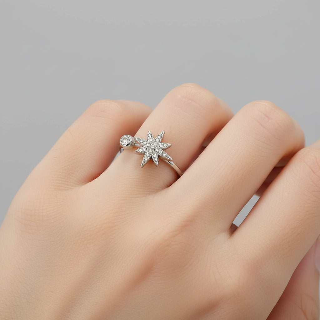 Bague Étoile du Nord Ajustable • Strass Scintillants • Aurora