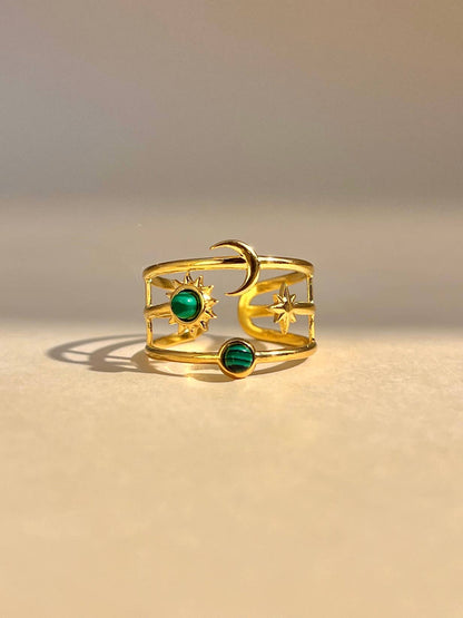 Bague Symboles Célestes Ajustable • Émail Coloré • Aurora