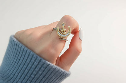 Bague Spinner Étoile & Lune Ajustable • Anti-stress • Aurora