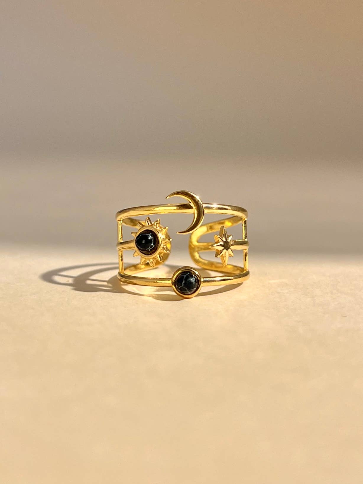 Bague Symboles Célestes Ajustable • Émail Coloré • Aurora