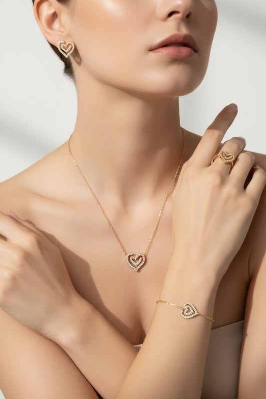 Parure Cœur Cristal 4 Pièces - Bijou symbole Aurora